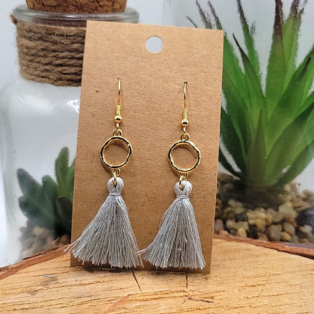 2/$12 grey tassle earrings